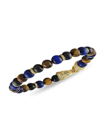 Esquire Men's 14k Goldplated Sterling Silver, Black Agate, Brown & Blue Tiger Eye Beaded Bracelet In Yellow Gold