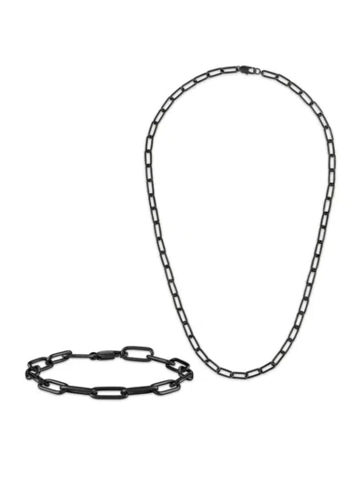 Esquire Men's 2-piece Black Ion Plated Stainless Steel Paperclip Necklace & Bracelet Set