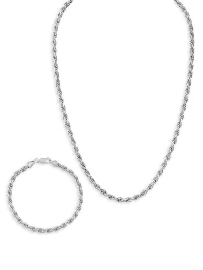 Esquire Men's 2-piece Sterling Silver Round Box Chain Bracelet & Necklace Set In Metallic