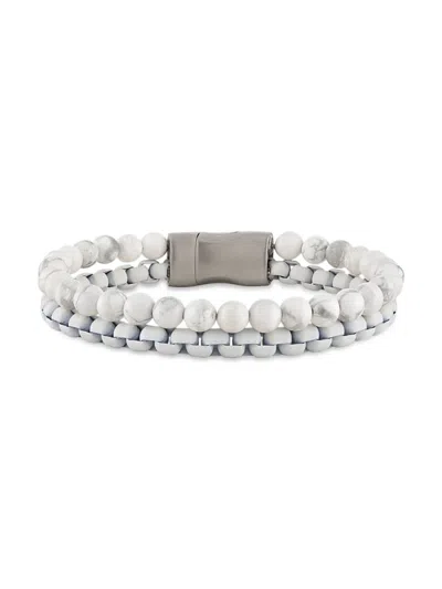 Esquire Men's Acrylic, Stainless Steel & Howlite Bead Double Row Bracelet In White