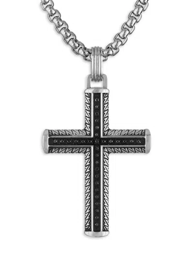 Esquire Men's Black & White Stainless Steel & 0.20 Tcw Black Diamond Cross Pendant Necklace In Silver
