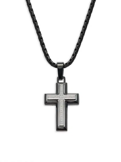 Esquire Men's Black Ip Stainless Steel & 0.1 Tcw Diamond Cross Pendant Necklace