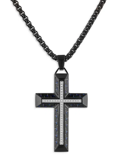 Esquire Men's Black Ip Stainless Steel & 0.2 Tcw Diamond Cross Pendant Necklace
