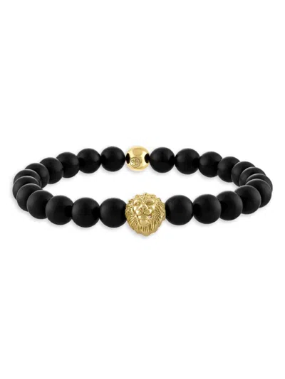 Esquire Men's  Men's Jewelry 925, 8mm Black Onyx With Gold Ip Lion Head Bracelet