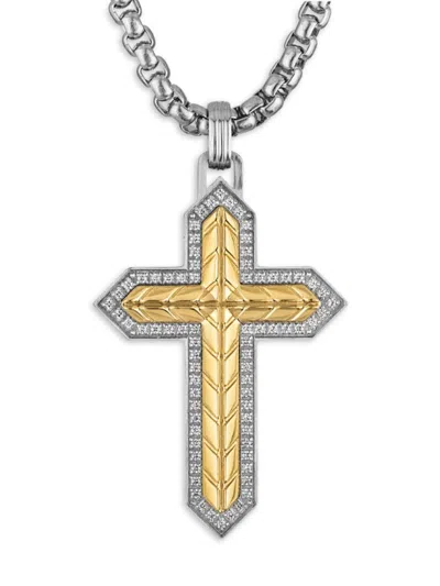 Esquire Men's Gold Ion-plated Stainless Steel & 0.38 Tcw Diamond Chevron Cross Pendant Necklace