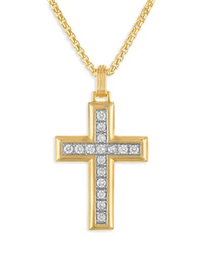 Esquire Men's Gold Ion-plated Stainless Steel & 1.00 Tcw Lab-grown Diamond Cross Pendant Necklace