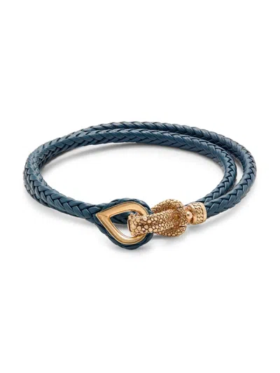 Esquire Men's Goldplated Silver & Leather Wrap Bracelet In Blue