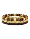 ESQUIRE MEN'S GOLDTONE ION PLATED STERLING SIVER & BROWN TIGER'S EYE STRETCH BRACELET