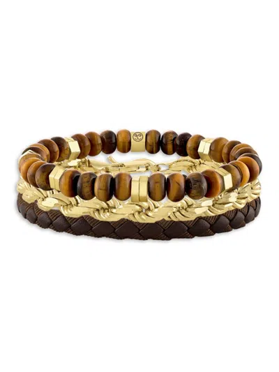 Esquire Men's Goldtone Ion Plated Sterling Siver & Brown Tiger's Eye Stretch Bracelet