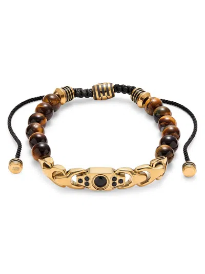 Esquire Men's Goldtone Stainless Steel, Spinel & Tiger's Eye Beaded Bracelet In Black