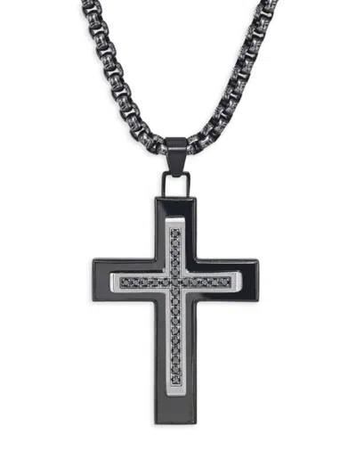 Esquire Men's Ip Black Stainless Steel & 0.25 Tcw Black Diamond Cross Pendant Necklace
