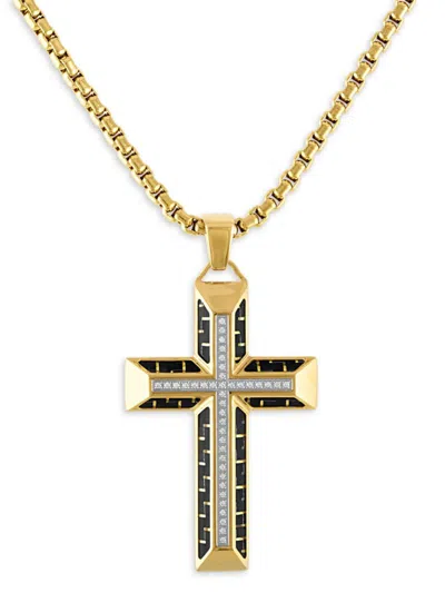 Esquire Men's Ip Goldtone Stainless Steel & 0.2 Tcw Diamond Cross Pendant Necklace In Yellow