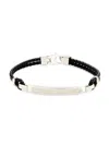 ESQUIRE MEN'S LEATHER, STAINLESS STEEL & 0.25 TCW DIAMOND BRACELET