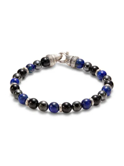 Esquire Men's Silver & Multi Stone Beaded Bracelet