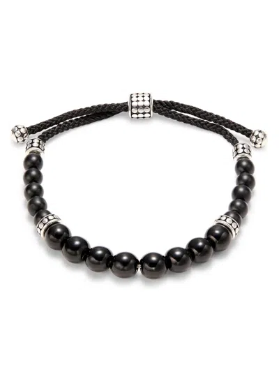 Esquire Men's Stainless Steel & Black Agate Bolo Beaded Bracelet