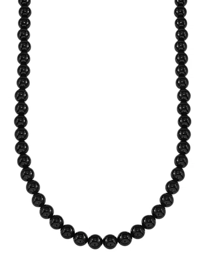 Esquire Men's Sterling Silver & Black Agate Beaded Necklace