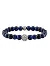 ESQUIRE MEN'S STERLING SILVER & BLUE TIGER'S EYE LION HEAD BEADED BRACELET