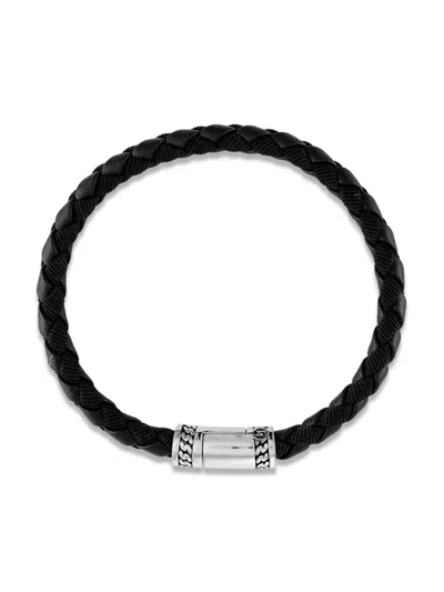 Esquire Men's Sterling Silver & Leather Braided Bracelet In Black