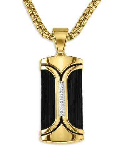 Esquire Men's Two Tone Stainless Steel & 0.05 Tcw Diamond Dog Tag Pendant Necklace In Black
