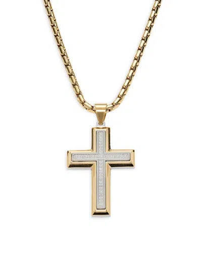Esquire Men's Two Tone Stainless Steel & 0.18 Tcw Diamond Cross Pendant Necklace In Gold