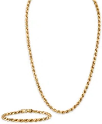 Esquire Men's Jewelry 2-pc. Set 22" Rope Link Chain Necklace & Matching Bracelet, Created For Macy's In Gold Over Silver