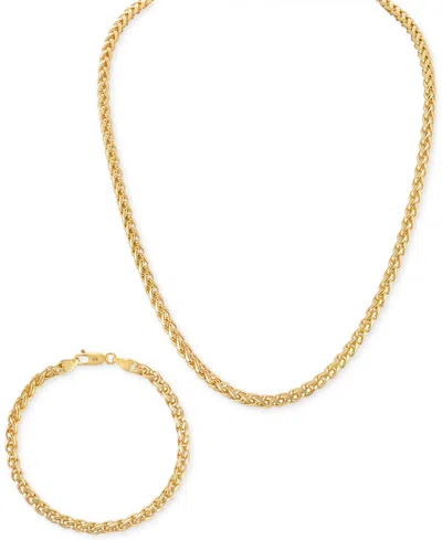 Esquire Men's Jewelry 2-pc. Set Wheat Link Chain Necklace & Matching Bracelet, Set In Sterling Silver Or 14k Gold-plated S In Multi