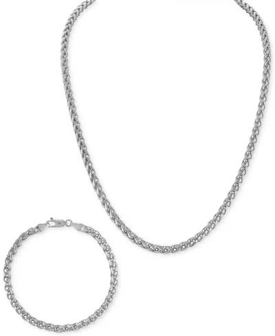 Esquire Men's Jewelry 2-pc. Set Wheat Link Chain Necklace & Matching Bracelet, Set In Sterling Silver Or 14k Gold-plated S