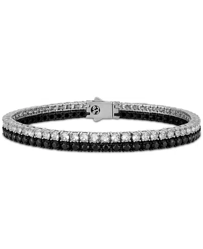 Esquire Men's Jewelry Black & White Cubic Zirconia Double Strand Tennis Bracelet In Sterling Silver, Created For Macy's In Black,white