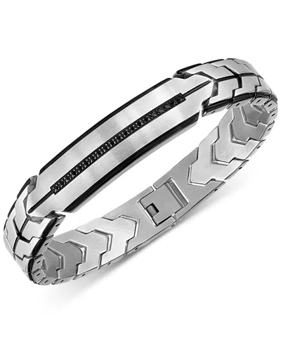 Esquire Men's Jewelry Black Diamond Chevron Link Bracelet (1/4 Ct. T.w.) In Stainless Steel, Created For Macy's In Silver