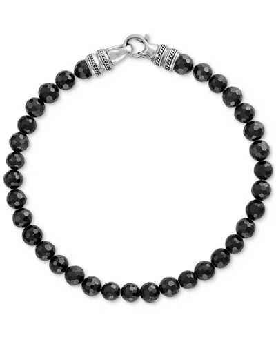 Esquire Men's Jewelry Black Spinel Beaded Bracelet In Sterling Silver, Created For Macy's