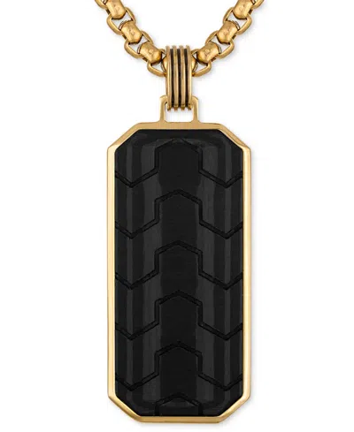 Esquire Men's Jewelry Carbon Fiber Dog Tag 22" Pendant Necklace In Black & Gold-tone Ion Plated Stainless Steel, Exclusive