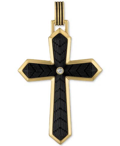 Esquire Men's Jewelry Cubic Zirconia Carbon Fiber Cross Pendant In 14k Gold-plated Sterling Silver, Created For Macy's In Gold Over Silver