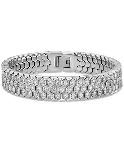 Esquire Men's Jewelry Cubic Zirconia Honeycomb Link Bracelet In Stainless Steel (also In Black Ion-plated Stainless Steel)