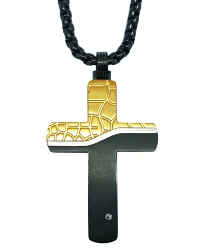 Esquire Men's Jewelry Diamond Accent Two-tone Cross 22" Pendant Necklace In Black- & Gold-tone Ion-plated Stainless Steel,