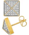 Esquire Men's Jewelry Diamond Pyramid Stud Earrings (1/3 Ct. T.w.) In Gold-tone Ion-plated Stainless Steel, Created For Ma In White Diamond