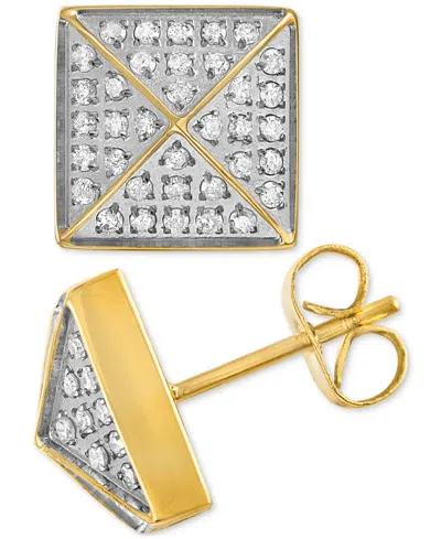 Esquire Men's Jewelry Diamond Pyramid Stud Earrings (1/3 Ct. T.w.) In Gold-tone Ion-plated Stainless Steel, Created For Ma In White Diamond