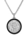 Esquire Men's Jewelry Diamond St. Michael Medallion 22" Pendant Necklace (1/4 Ct. T.w.) In 18k Gold-plated Sterling Silver In Silver,black