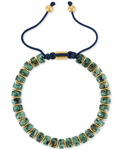 Esquire Men's Jewelry Green Agate Bead Blue Cord Bolo Bracelet In Gold-tone Ion-plated Stainless Steel (also In Jasper), C