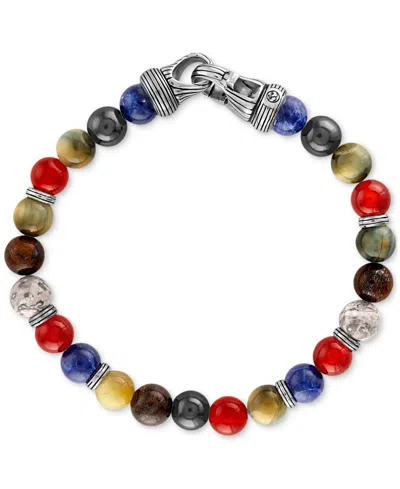 Esquire Men's Jewelry Multi-stone Beaded Bracelet In Sterling Silver, Exclusively At Macy's