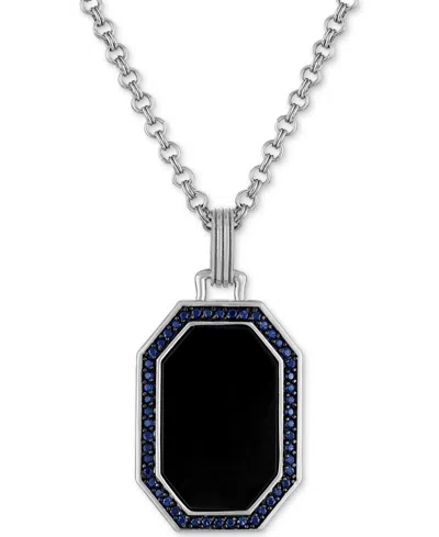 Esquire Men's Jewelry Onyx & Lab-created Sapphire (1/2 Ct. T.w.) Octagon Dog Tag 22" Pendant Necklace In Sterling Silver, In No Color