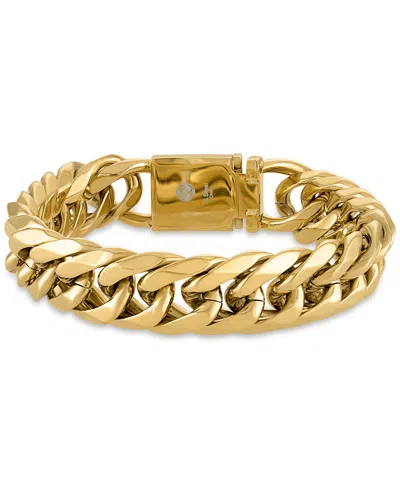 Esquire Men's Jewelry Polished Wide Curb Link Bracelet In Stainless Steel, Created For Macy's In Gold-tone