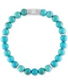 Esquire Men's Jewelry Reconstituted Turquoise Beaded Stretch Bracelet In Sterling Silver, Created For Macy's In Silver