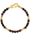 Esquire Men's Jewelry Red Tiger Eye Bead Bracelet In 14k Gold-plated Sterling Silver, Created For Macy's In Tiger's Eye