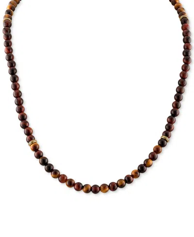 Esquire Men's Jewelry Red Tiger Eye Statement Necklace In 18k Gold-plated Sterling Silver, Created By Macy's In Tiger's Eye