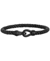 Esquire Men's Jewelry Woven Black Nylon Bracelet In Black Ip Stainless Steel, Created For Macy's In Black