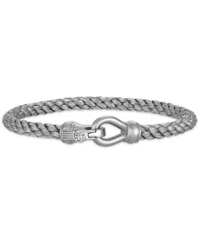 Esquire Men's Jewelry Woven Black Nylon Bracelet In Black Ip Stainless Steel, Created For Macy's In Silver-tone