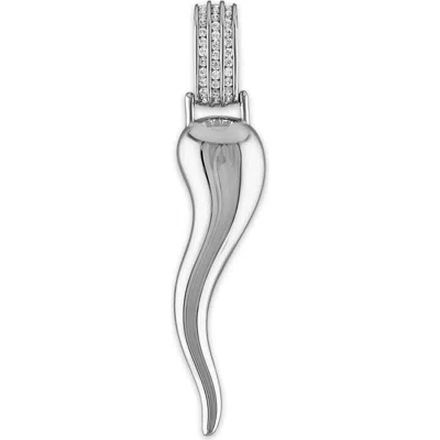 Esquire Rhodium Plated Sterling Silver Cubic Zirconia Horn Pendant