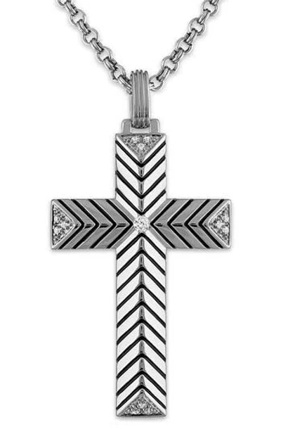 Esquire Rhodium Plated Sterling Silver Diamond Cross Pendant Necklace