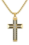Shop Esquire Stainless Steel Carbon & Diamond Cross Pendant Necklace