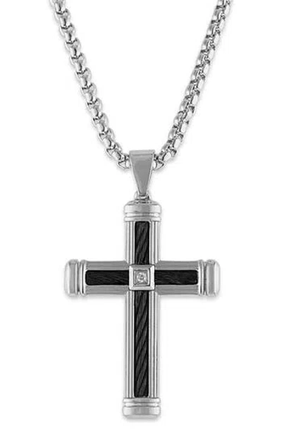 Esquire Two-tone Stainless Steel Diamond Cross Pendant Necklace